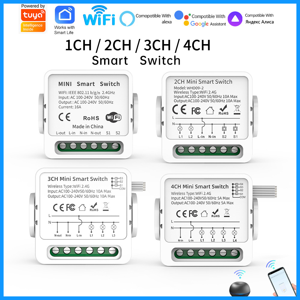 Smart Home Lighting Control - Tuya WiFi Smart-Schalter 1/2/3/4-fach 4-Wege Mini