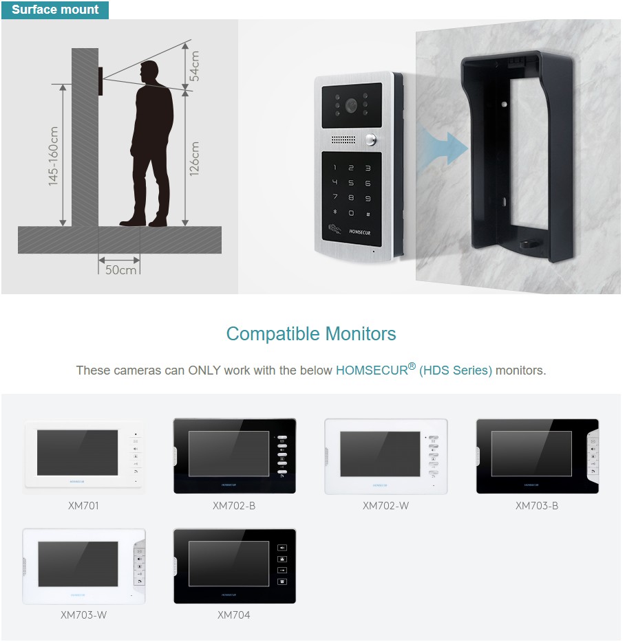 Video Doorbell - HOMSECUR XC004-S Außenkamera mit RFID-Code-Tastatur und
